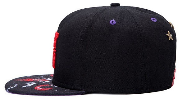 6-Panel Wholesale Cotton Black Embroidery Custom Sports Flat Peaked Baseball Snapback Cap
