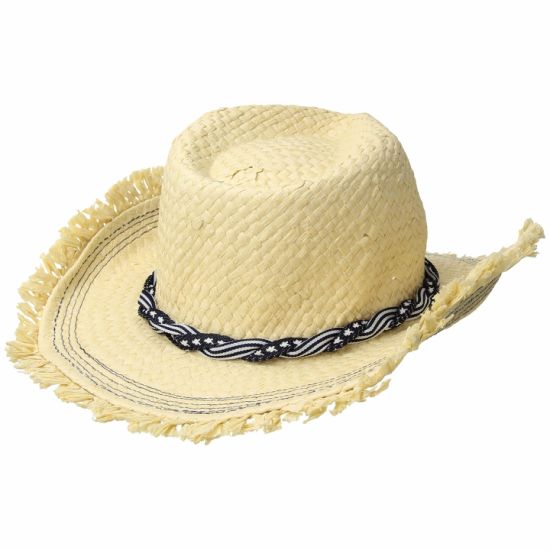 Fedora Star Print Band Straw Beach Hat with Contrasting Stitching