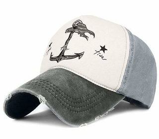 BSCI Audit 100% Cotton Adjustable Pirate Ship Anchor Pattern Distressed Baseball Printing Cap