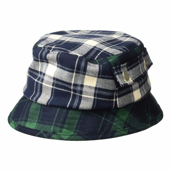 Polyester Plaid Flannel Downturned Brim Bucket Terry Towelling Hat