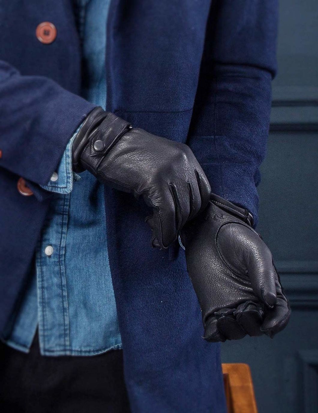 Winter Warm Classical Black Gloves Men's Luxury Deerskin Gloves Leather