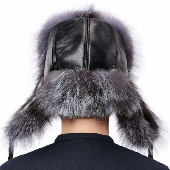 Sheep Leather Real Fox Fur Hat with Adjustable Buckle Inside