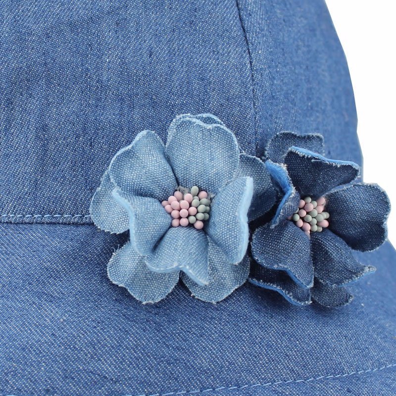 100% Cotton Custom Jean Bucket Girls' Hat with Flower Detailing