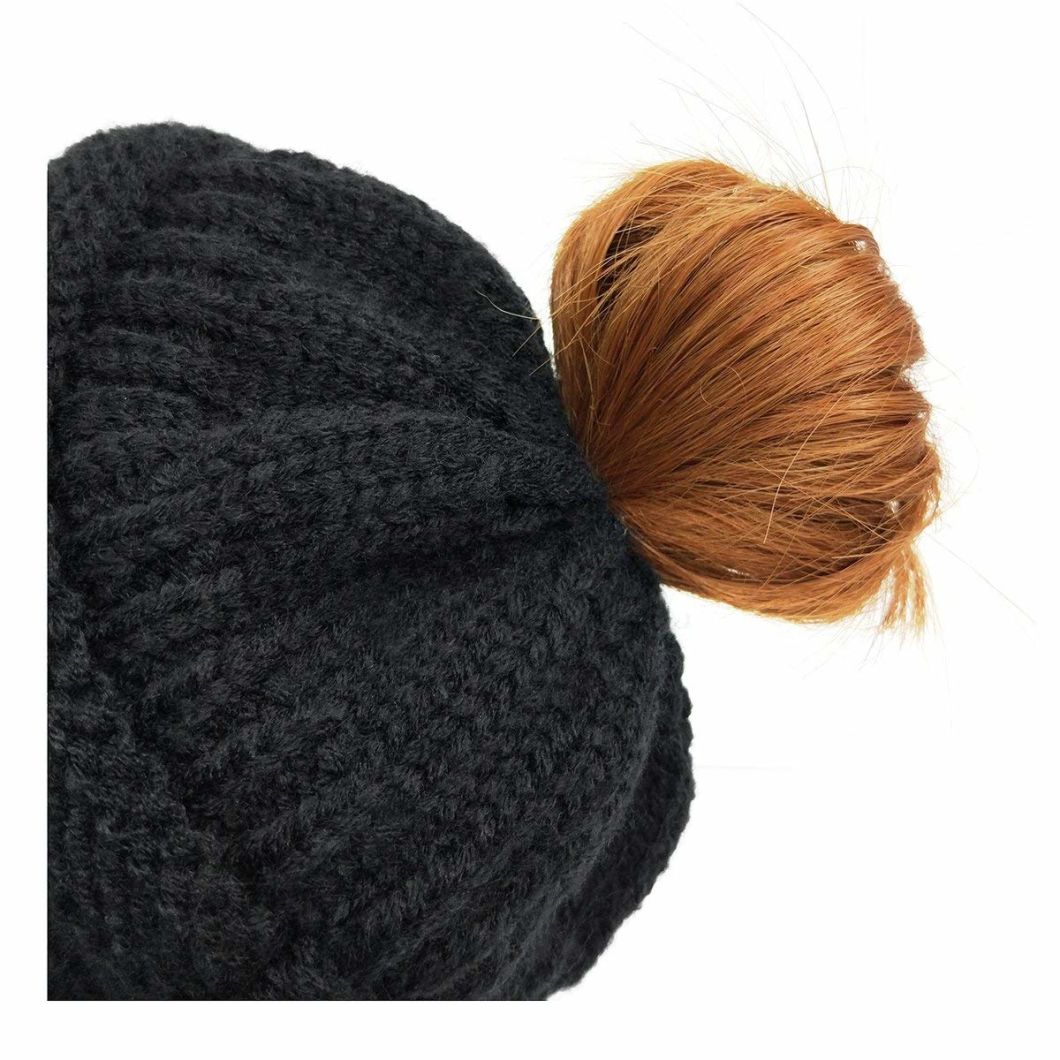 Acrylic Outdoor Winter Warm Stretch Cable Knitted Ponytail Beanie Hat