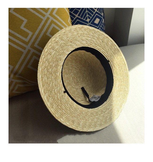 Lady Summer Panama Flat Top Straw Boater Hat with Ribbon