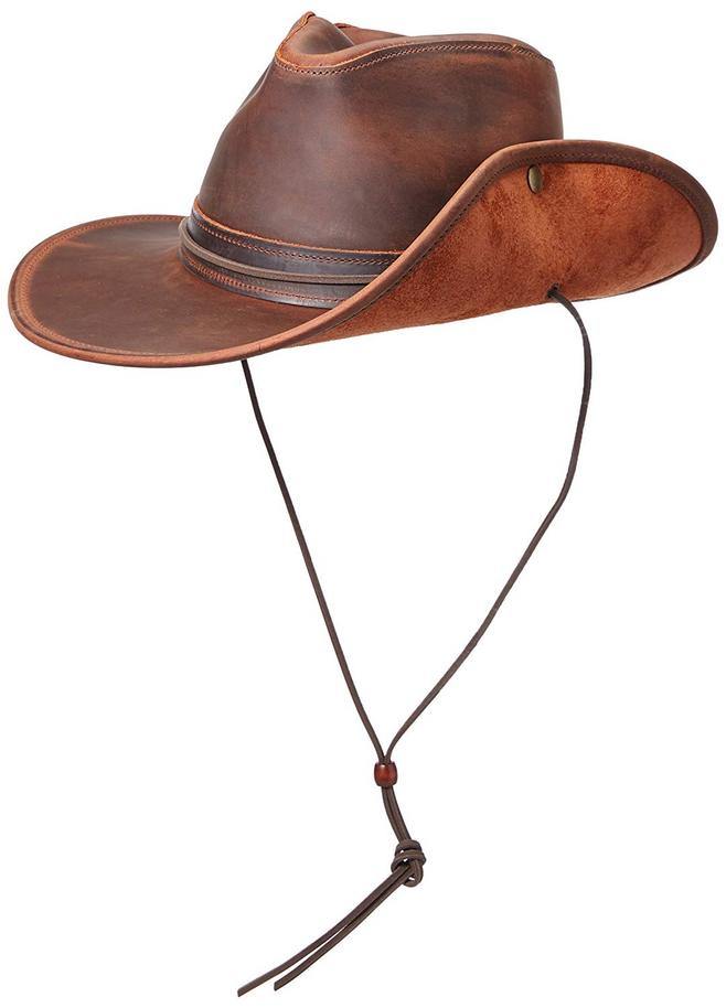 Wholesale Custom Unisex Brown Panama Cowboy Leather Hat with String