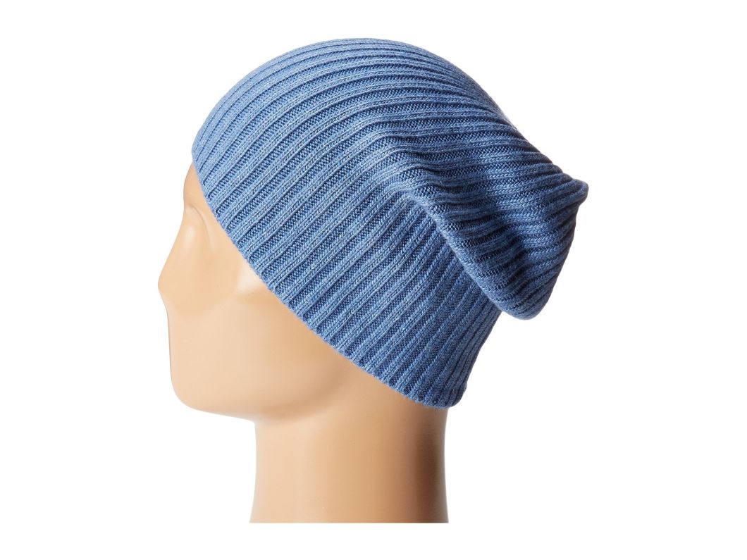 Warm Blue Blank Slouchy Ribbed Knitted Unisex Winter Hat Beanie
