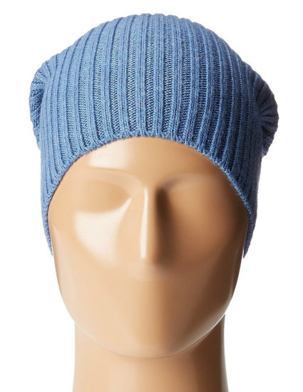 Warm Blue Blank Slouchy Ribbed Knitted Unisex Winter Hat Beanie
