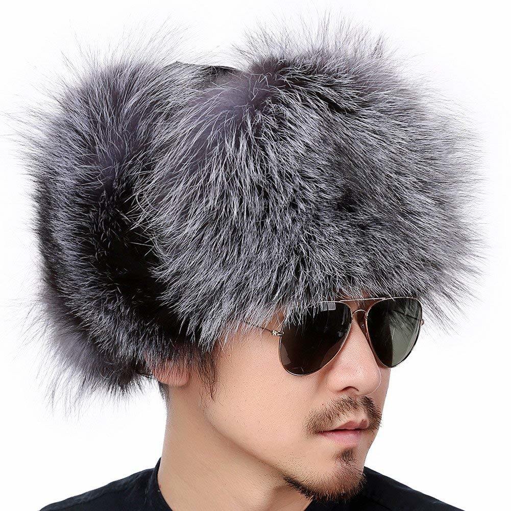Sheep Leather Real Fox Fur Hat with Adjustable Buckle Inside