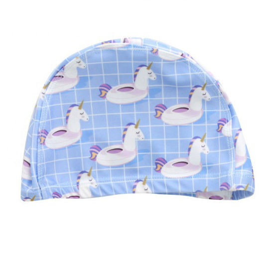 Promotional Beach Hat Custom Kid Cartoon Swimwear Fashion Lycra Swim Cap with Nylon
