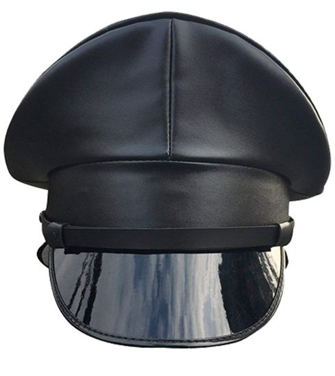Custom Black PU Leather Performance Officer Military Peak Cap