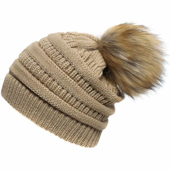 Acrylic Chunky Slouchy Beanie Knitted Fur POM Custom Bobble Hat
