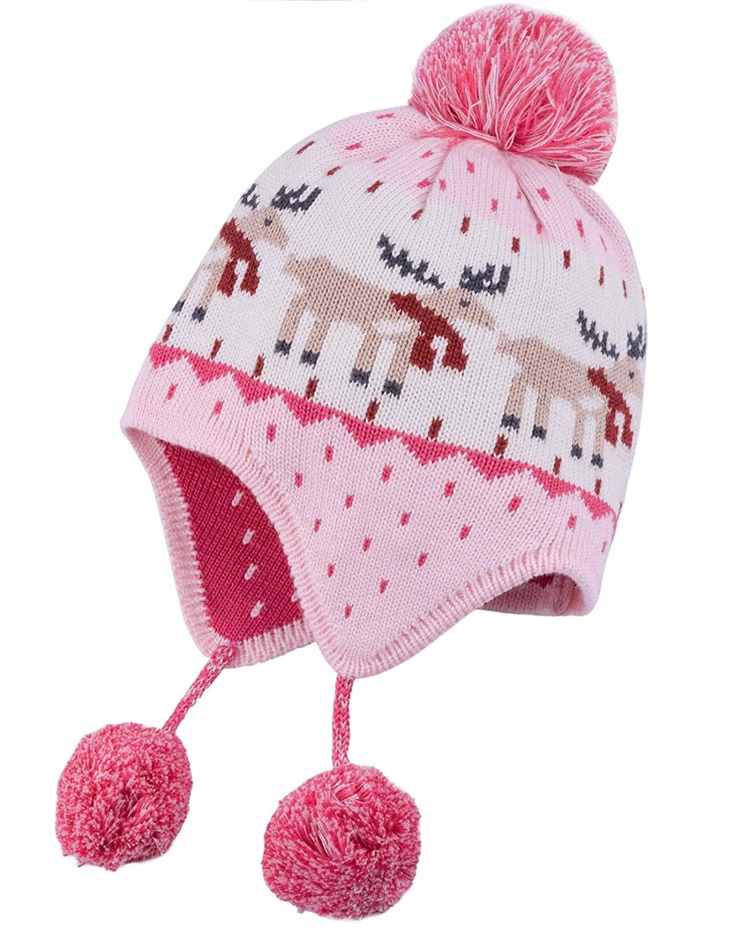 100% Cotton Cute Toddler Beanie Knitted Earflap Baby Pompom Hat