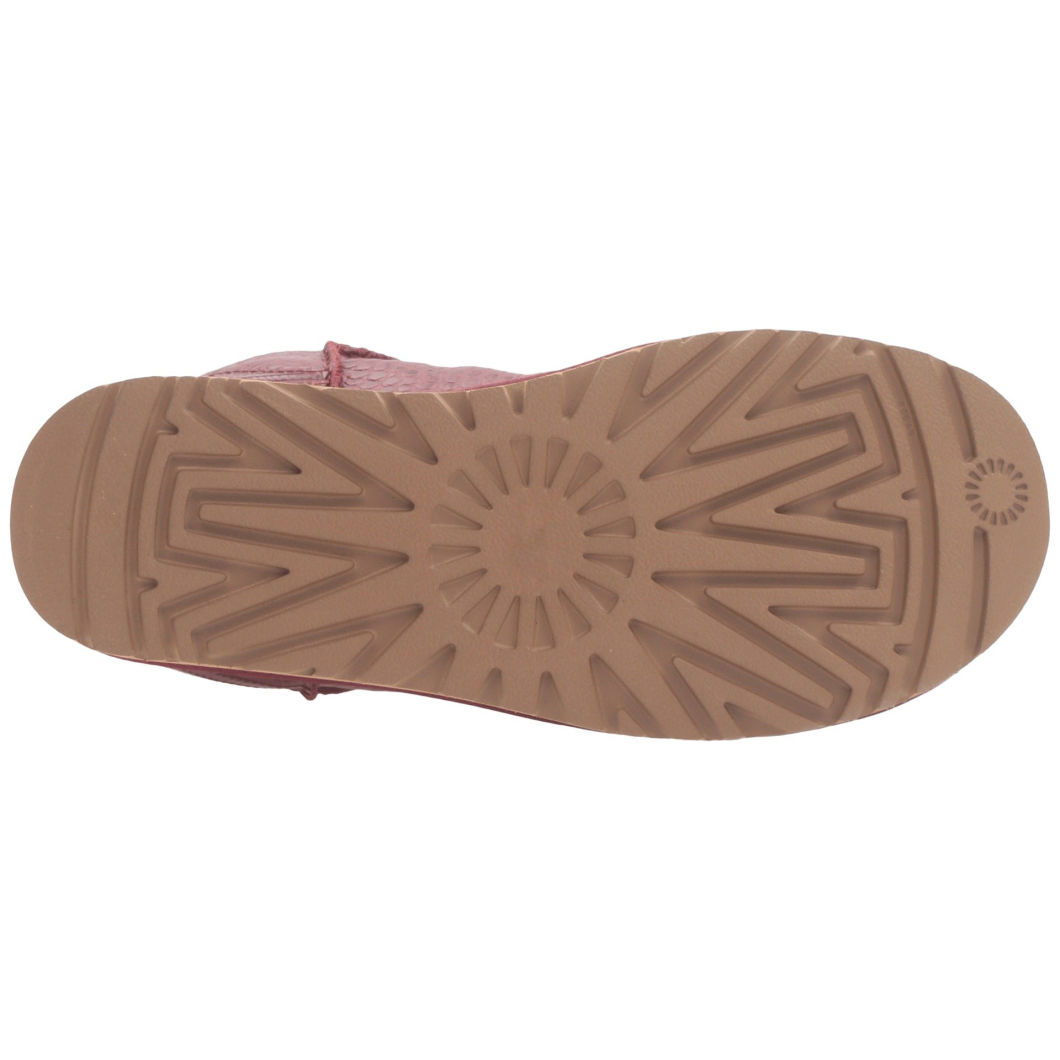 Red Women Embossed Plaid Pattern Ankle Fur Genuine Leather Snow Boots Winter Boots