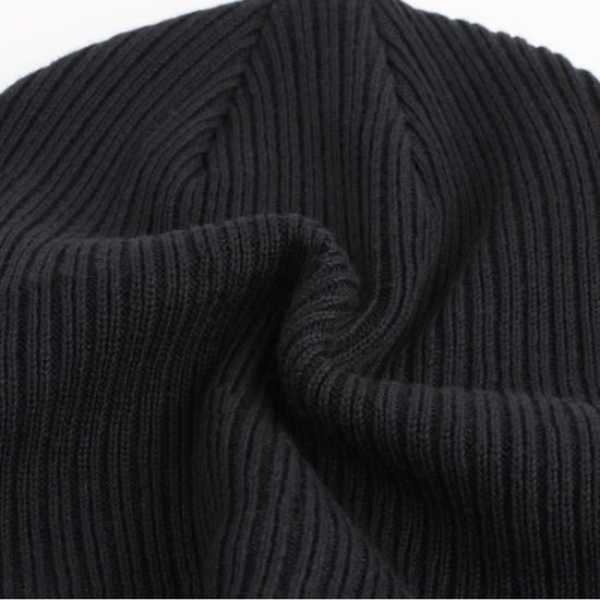 High Quality Plain Custom Color Fleece Lining Black Knitted Beanie Hat with for Wholesale