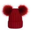 Acrylic Custom Winter Warm Beanie Knitted Double Pompom Hat