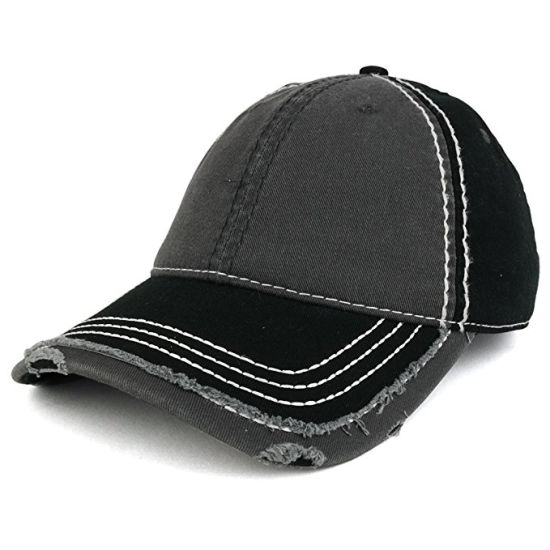 Custom Unisex Adjustable Black Distressed Cotton Baseball Type Washed Cap