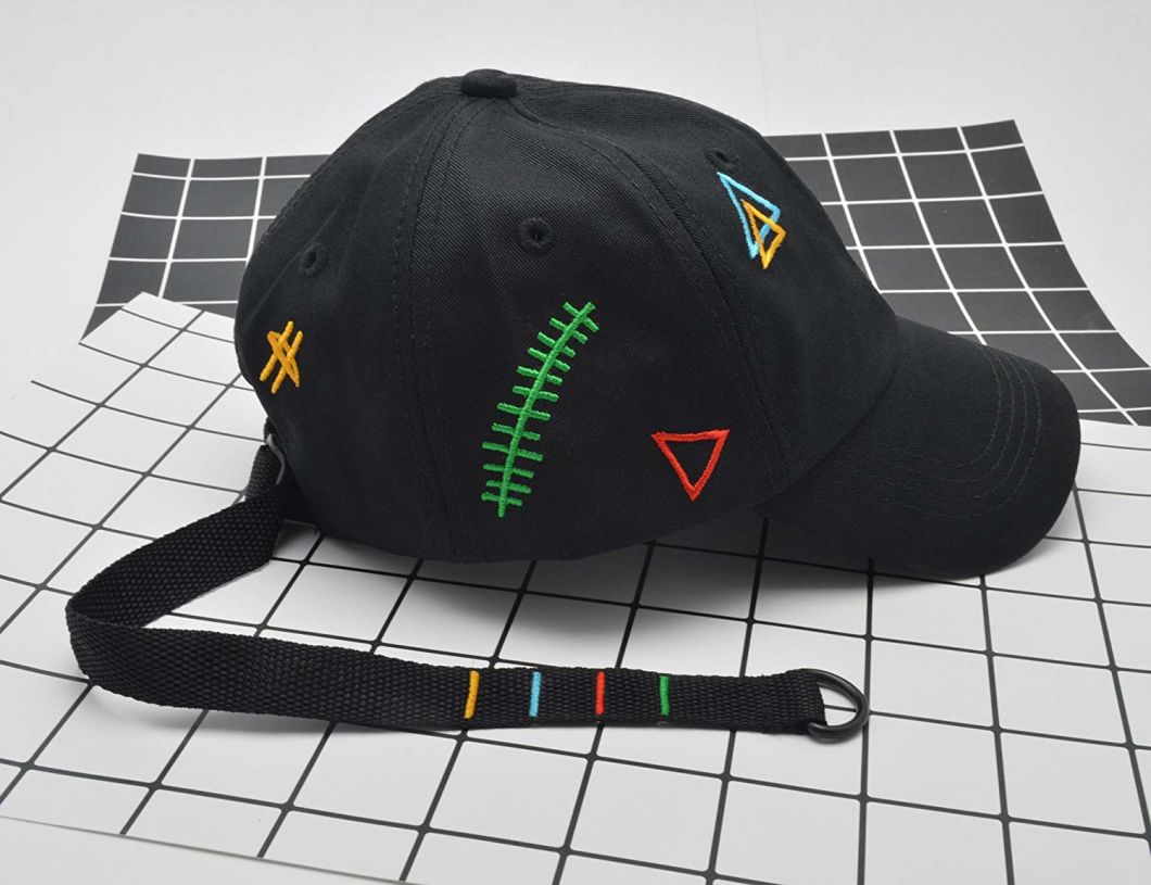 Unisex 6-Panel Embroidered Unconstructed Cotton Adjustable Baseball Cap Long Strap