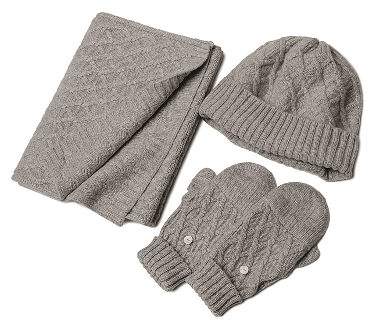 Custom Cotton Knit Soft Winter Beanie Hat Scarf Glove Set