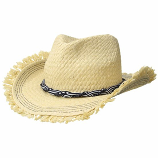 Fedora Star Print Band Straw Beach Hat with Contrasting Stitching