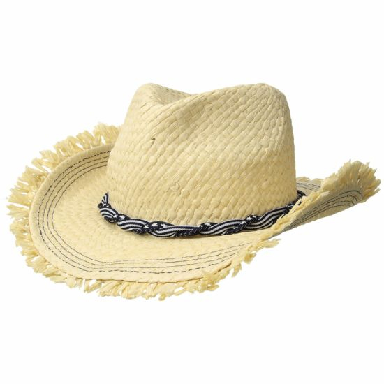 Fedora Star Print Band Straw Beach Hat with Contrasting Stitching