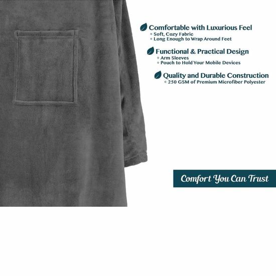 Super Soft Warm Polyester Fleece Throw Blanket with Sleeves Pocket