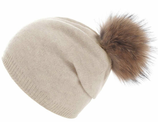 Wholesale Winter Women Warm Knitted Acrylic Real Fur Hat with Removable POM POM