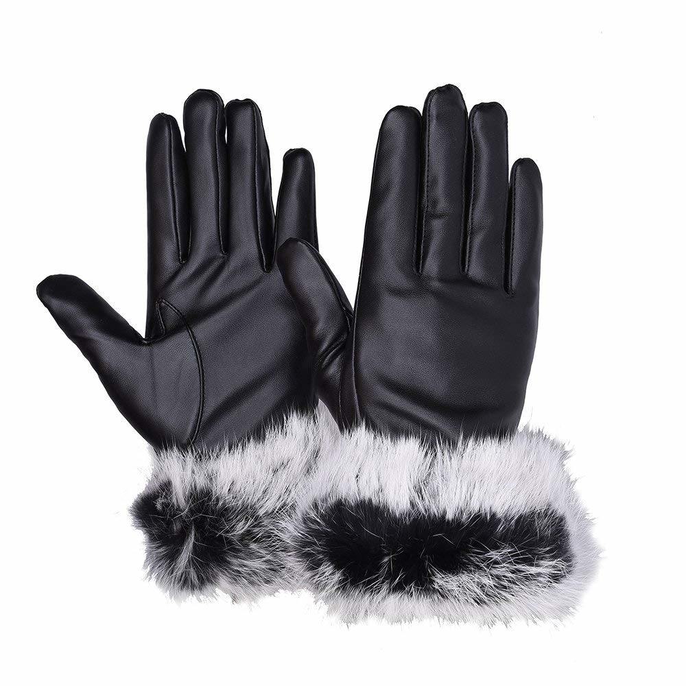 Custom PU Leather Touchscreen Windproof Waterproof Women Rabbit Fur Gloves