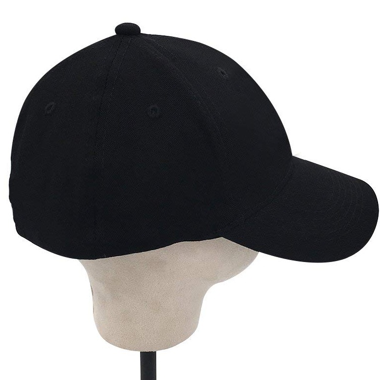 100% Cotton 6-Panel Black Baseball Cap with Elastic Band