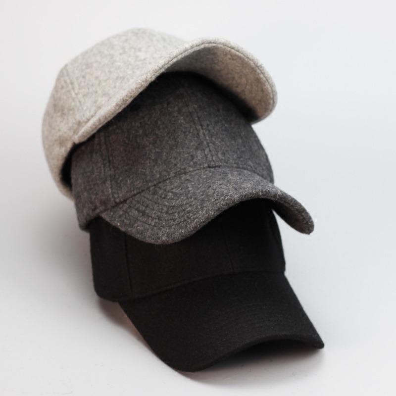 Promotional Unisex Fashion Adjustable Six Panel Black Vintage 100% Wool Baseball Cap