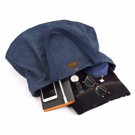 Sedex Audit Wholesale Durable Canvas Tote Bag Zip Top Closure with Press Stud Fastening for Women School Work Travel and Shopping