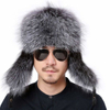 Sheep Leather Real Fox Fur Hat with Adjustable Buckle Inside