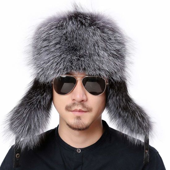 Sheep Leather Real Fox Fur Hat with Adjustable Buckle Inside
