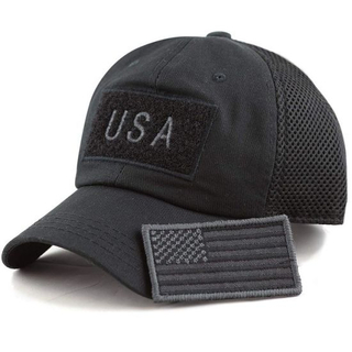 Custom 100% Cotton Unisex Flag Patches Tactical Hat with Mesh