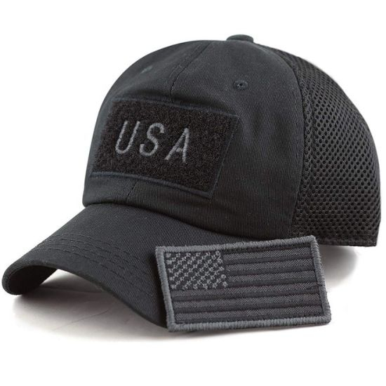 Custom 100% Cotton Unisex Flag Patches Tactical Hat with Mesh