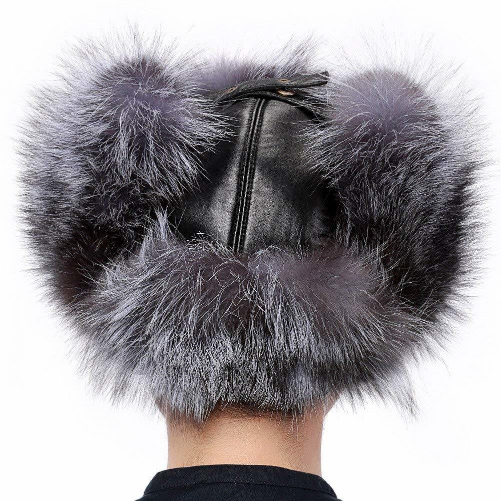 Sheep Leather Real Fox Fur Hat with Adjustable Buckle Inside