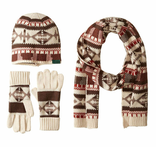 Acrylic Wintry Pattern Warm Beanie Knitted Hat Scarf Gloves Set