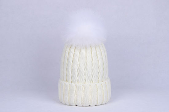 100% Acrylic Custom Fur Winter Warm POM POM Knitted Beanie Hat
