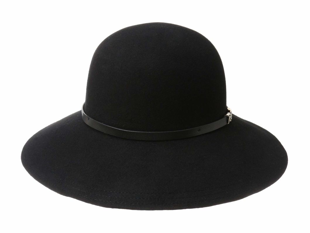 Women Wide Downturned Brim Wool Felt Hat with Leather Hatband