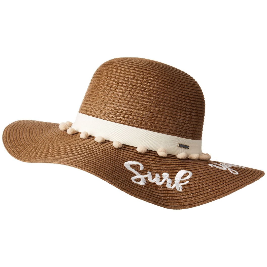 Paper Women Straw Hat with Embroidered Word Detailing Adorns Brim