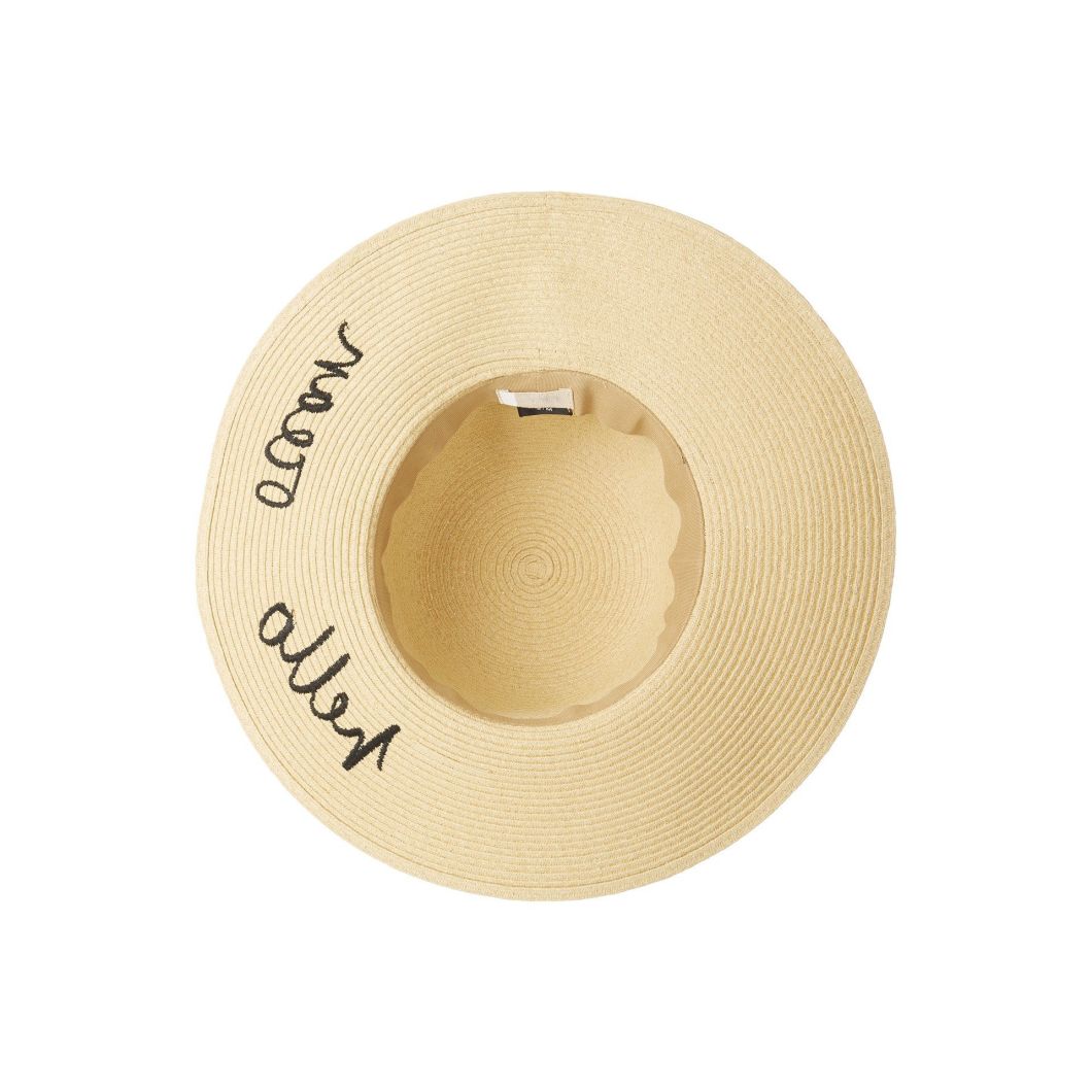 Paper Women Straw Hat with Embroidered Word Detailing Adorns Brim