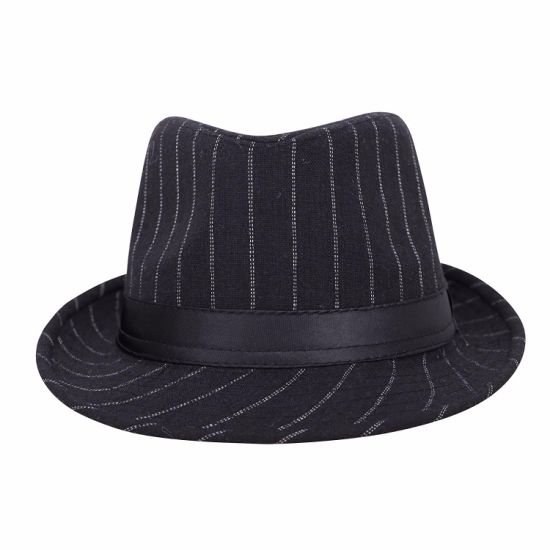 Cotton Gangster Fedora Striped Curved Short Brim Michael Jackson Hat