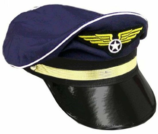 Captain Pilot Airline Hat with Gold Band White Trim Piping
