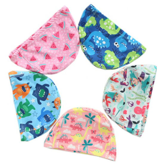 Promotional Beach Hat Custom Kid Cartoon Swimwear Fashion Lycra Swim Cap with Nylon