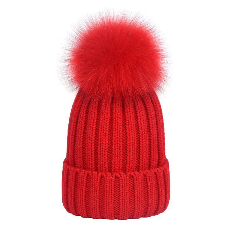 100% Acrylic Custom Fur Winter Warm POM POM Knitted Beanie Hat