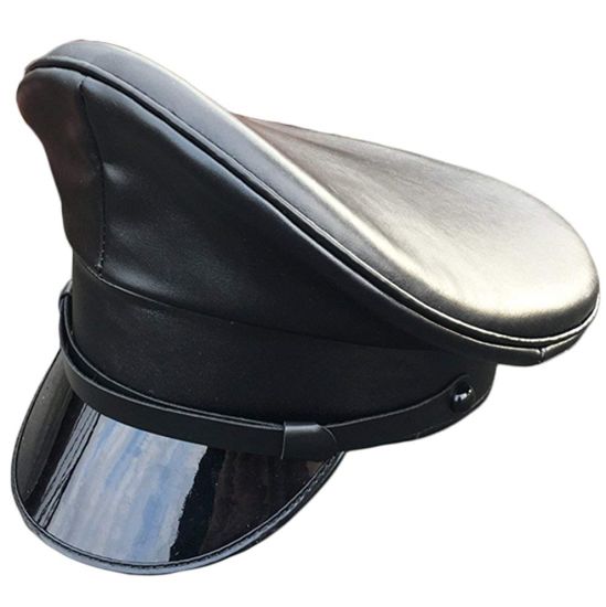 Custom Black PU Leather Performance Officer Military Peak Cap