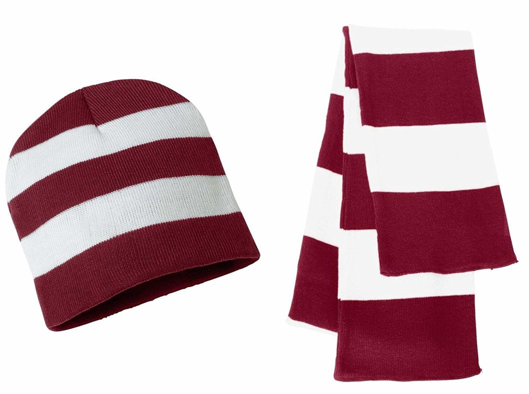 Wholesale Custom 100% Acrylic Winter Football Fan Rugby Scarf&Beanie Sets