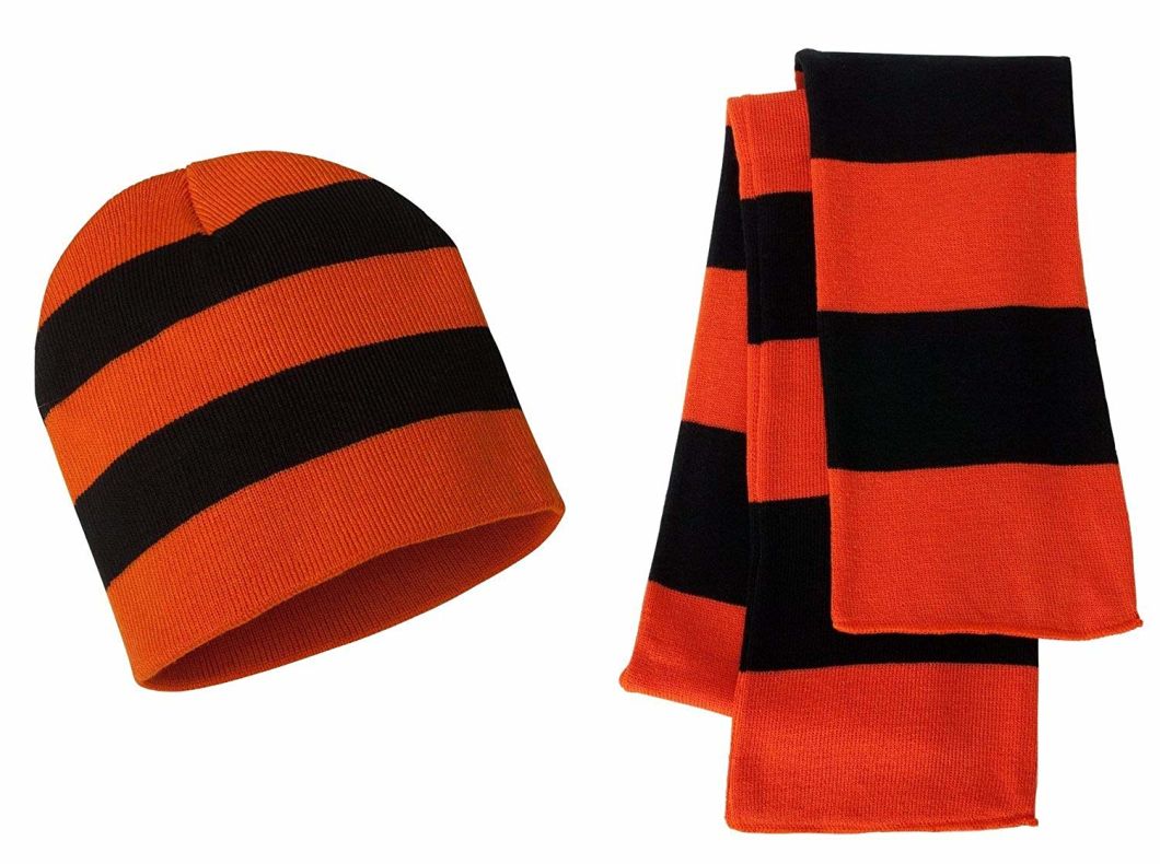 Wholesale Custom 100% Acrylic Winter Football Fan Rugby Scarf&Beanie Sets