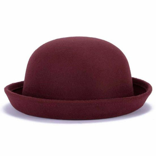 Women Roll-up Brim Fedora Bucket Classic Wool Bowler Round Hat