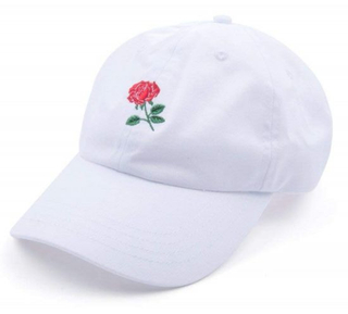Adjustable Cotton Pattern Rose Embroidered Floral Baseball White Cap